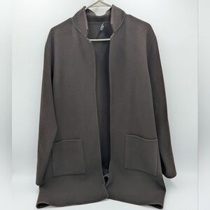 Eileen Fisher Brown Wool Cashmere Open Front Cardigan Lagenlook Minimalist L